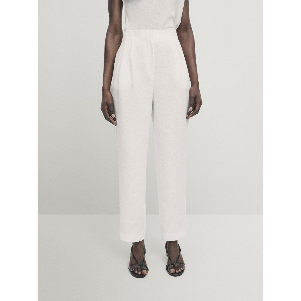 Massimo Dutti Womens Linen Pants EU 36 US 4 Trousers White Pleated 9159/952 NWT